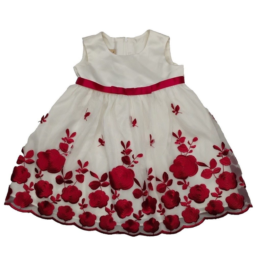 Purple Rose Girls 18m Red White‎ Semi Formal Dress Floral Embroidery Sleeveless